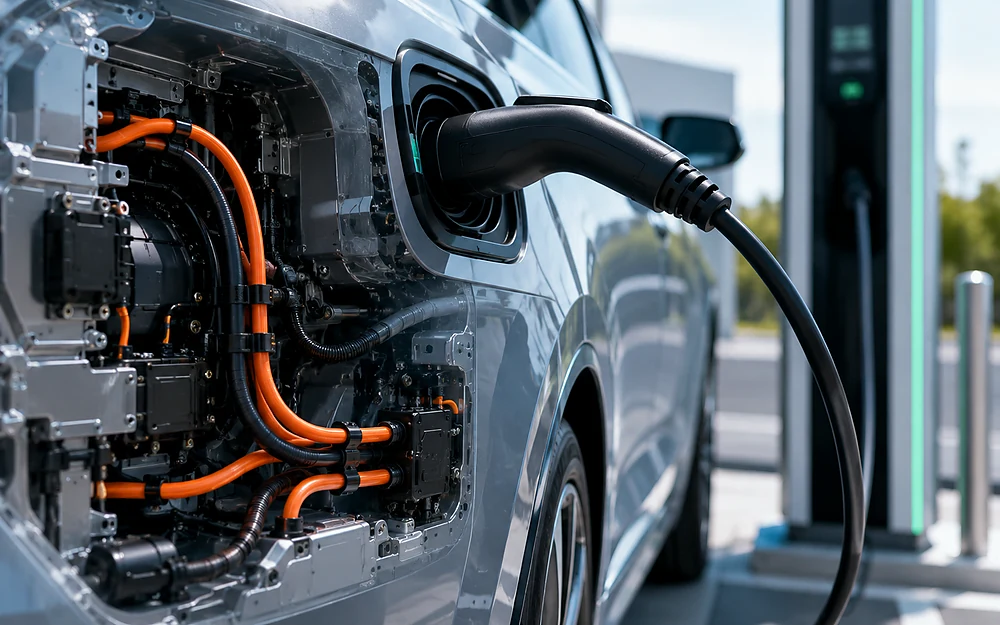 Electric vehicle charging connection representing EV wire harness applications