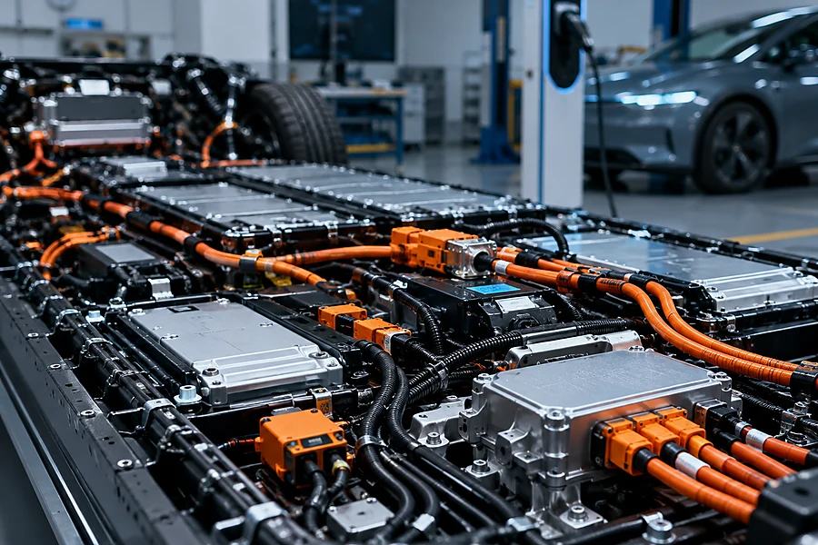 Electric vehicle charging connection representing EV wire harness applications