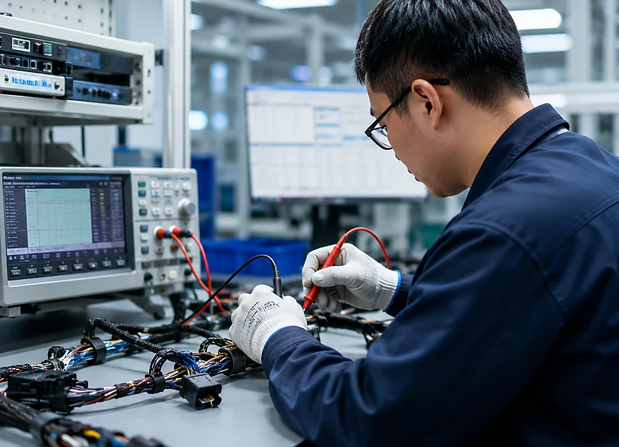 Electrical testing area for custom wire harnesses