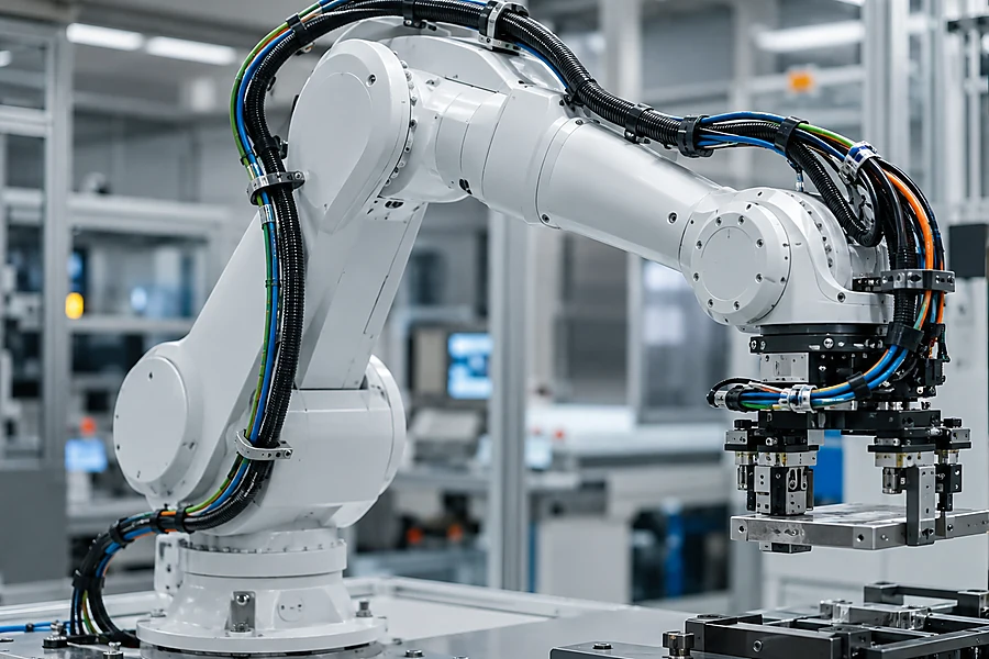 Industrial robotic arm representing robotics wire harness applications