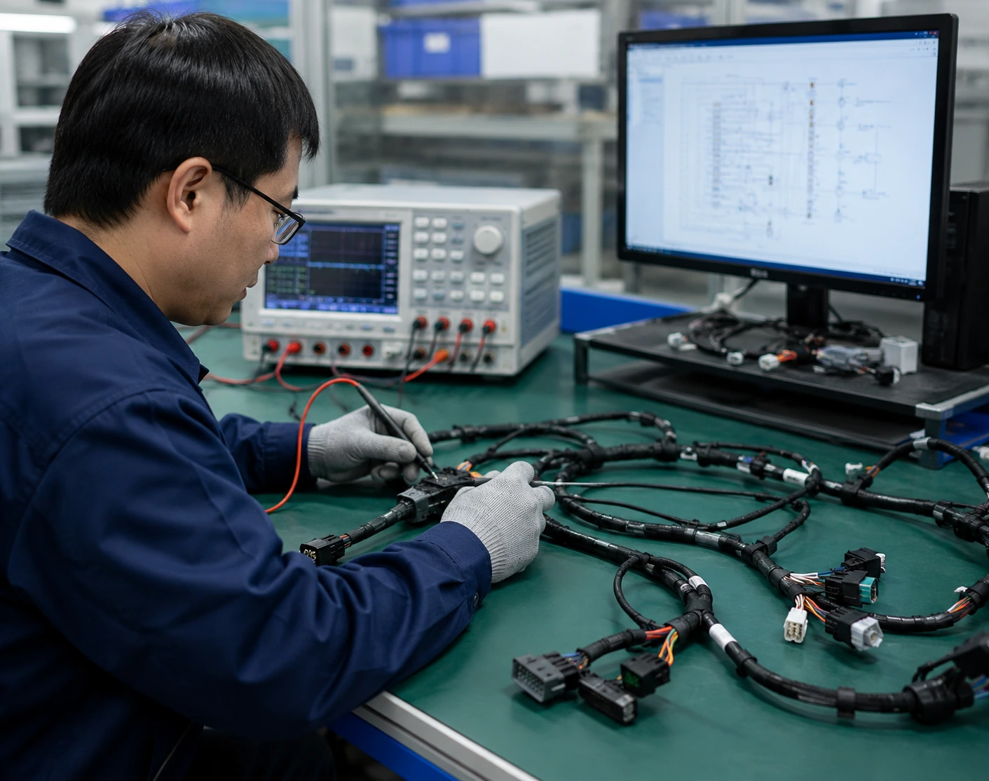 Wire harness electrical testing and inspection area