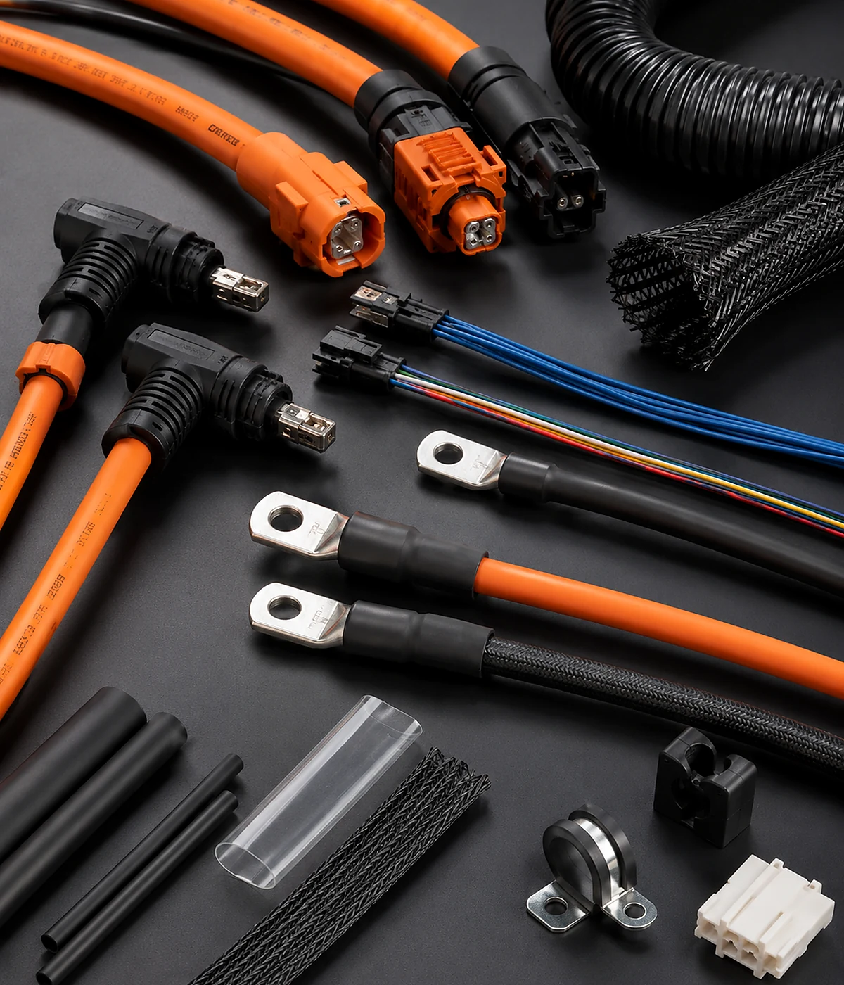 Custom cable connectors and protection options for energy storage wiring harnesses
