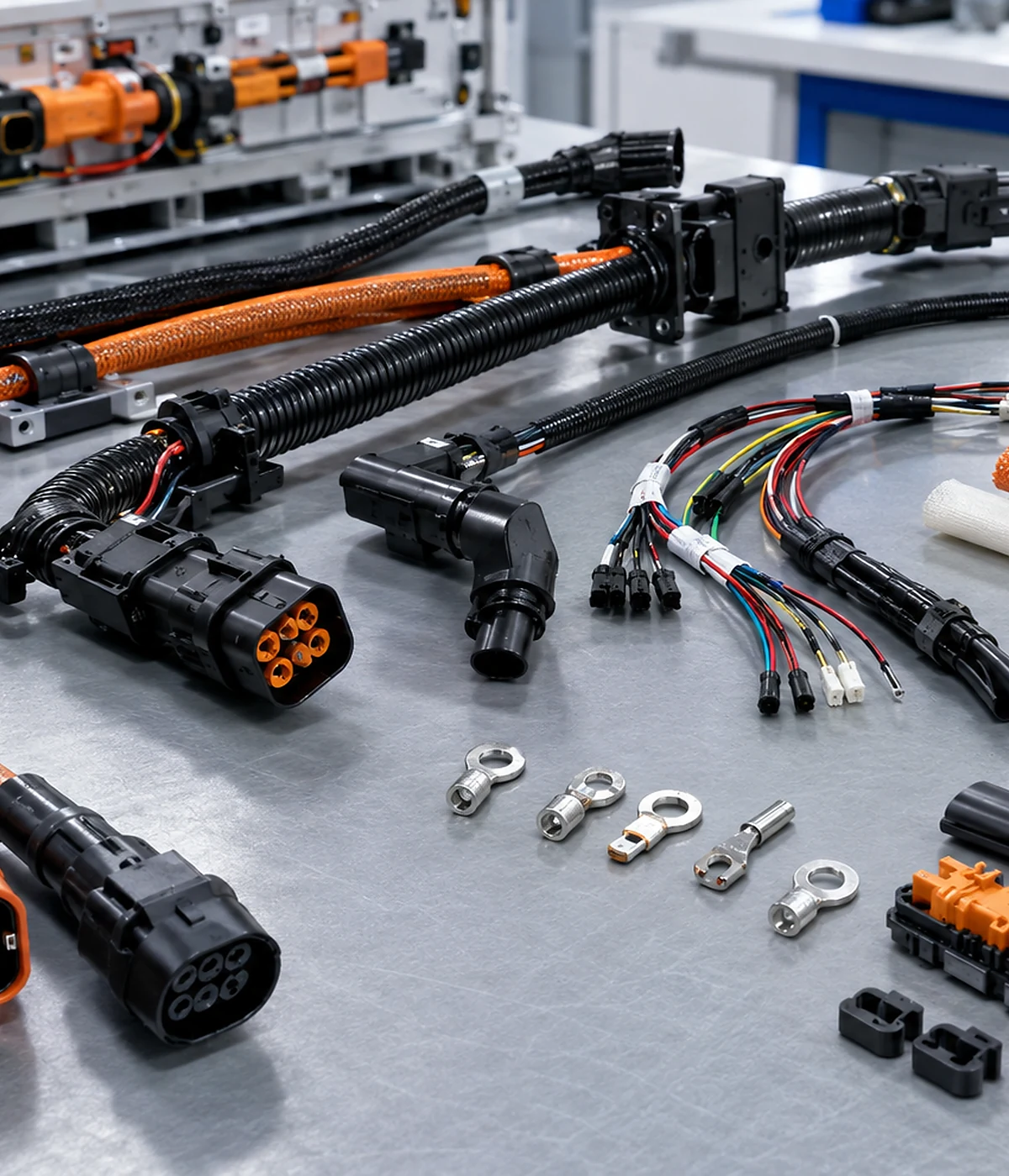 Custom cable connectors and protection options for energy storage wiring harnesses