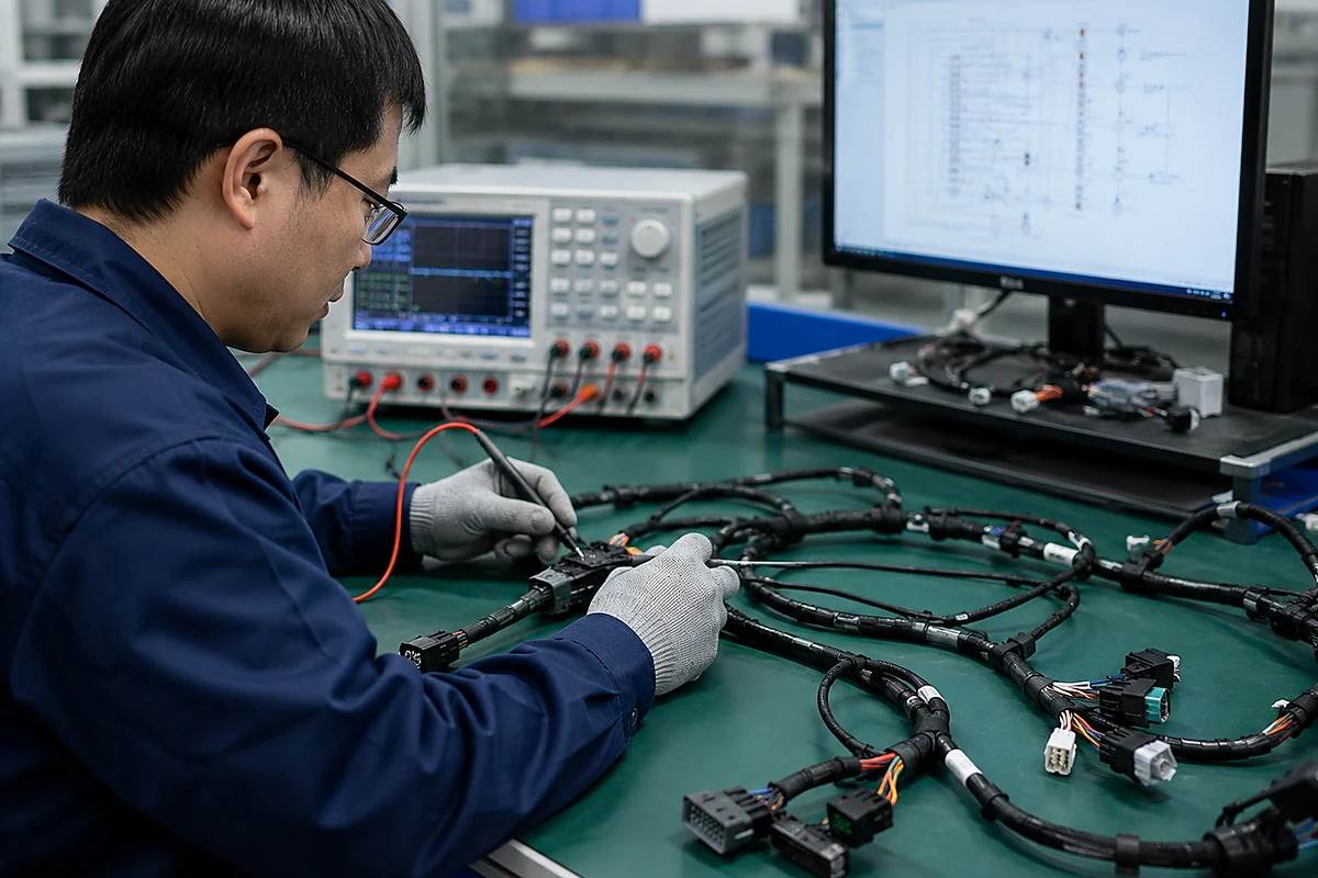 JowChain engineer reviewing wire harness production records and traceability documents