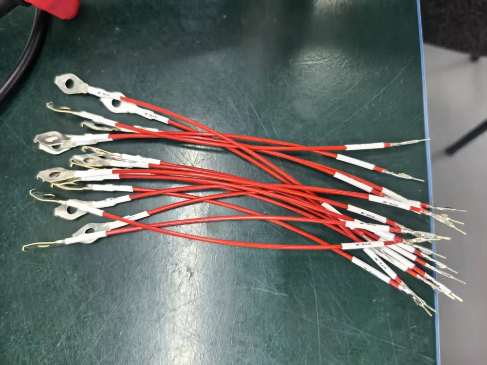 Custom red ring terminal wire harness leads